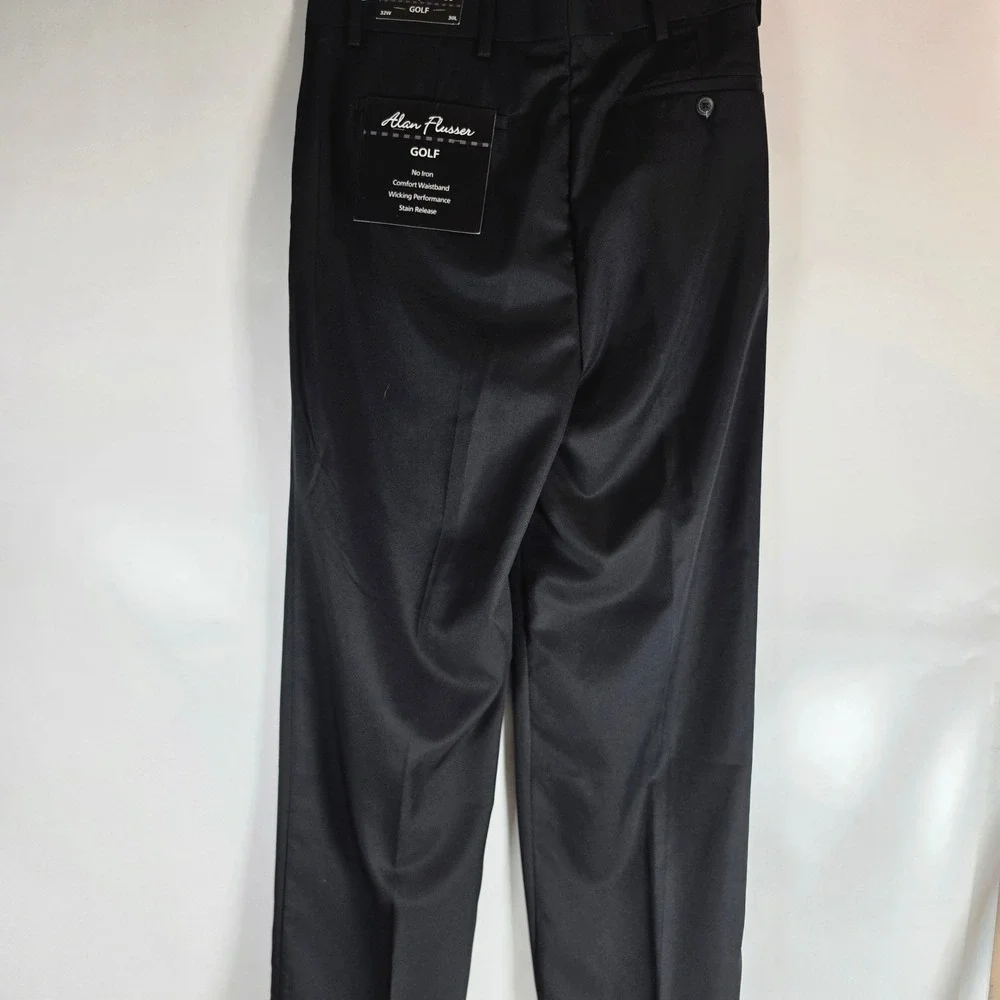 Alan Flusser Golf Pants Mens 32x30 Black Pleated Cuffed No Iron NWT